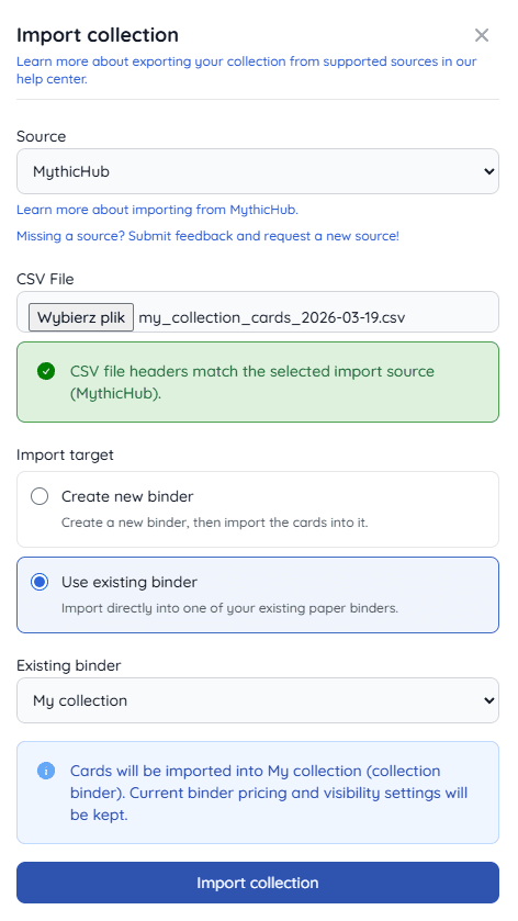 Import into existing binder