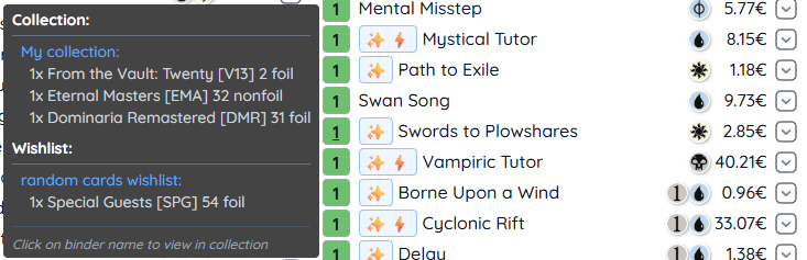 Collection Status Tooltip