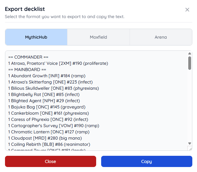 Decklist Export Dialog