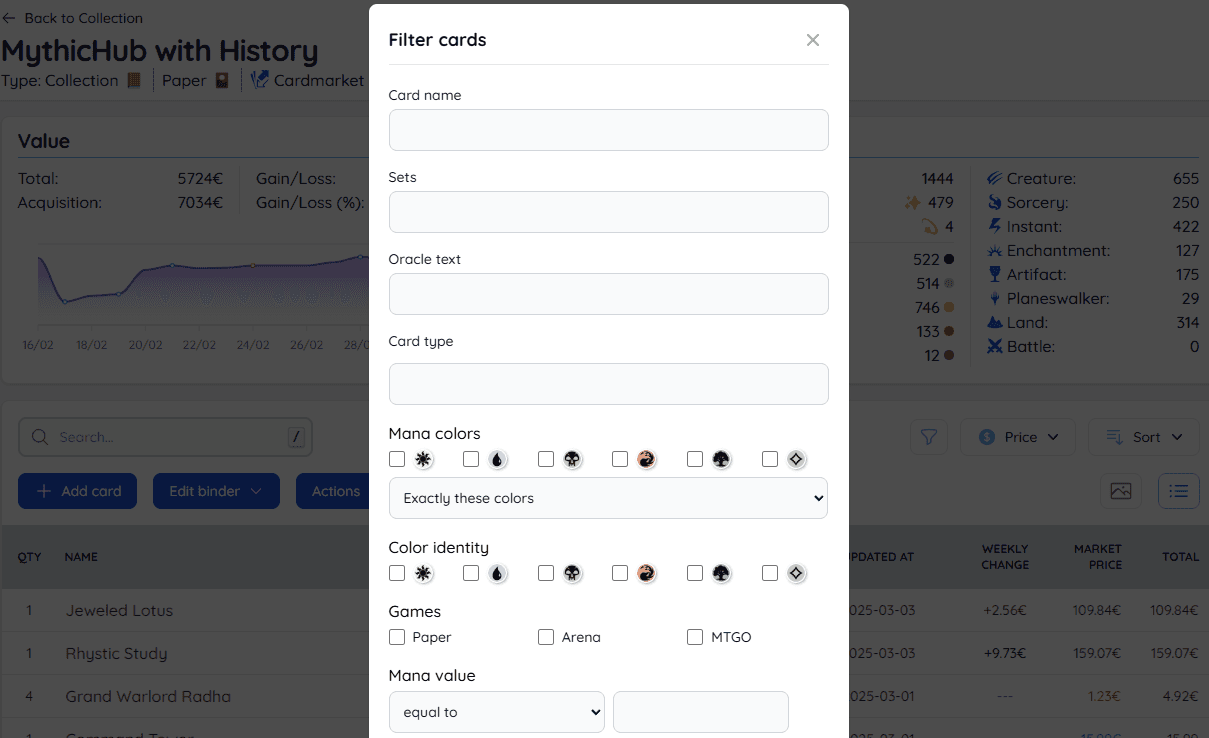 Binder Filter Dialog