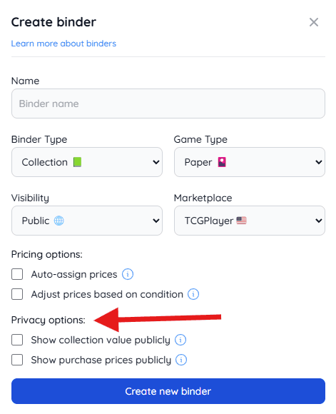 Privacy Options Dialog