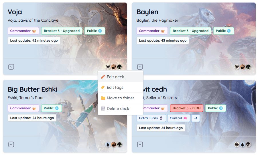 Deck Dropdown Actions