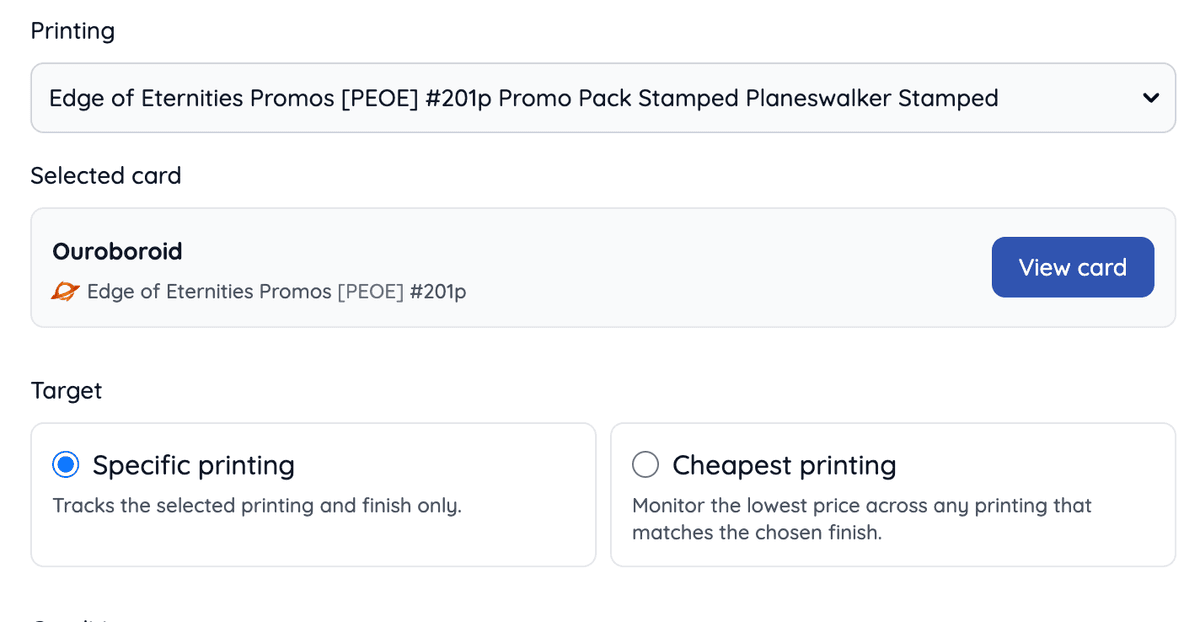 Target options showing specific printing and cheapest printing