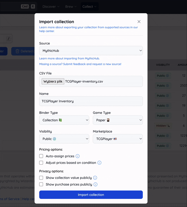 TCGPlayer Inventory Import demonstration