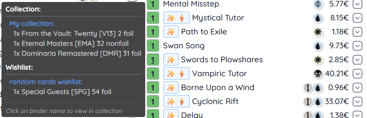 Collection Status Tooltip