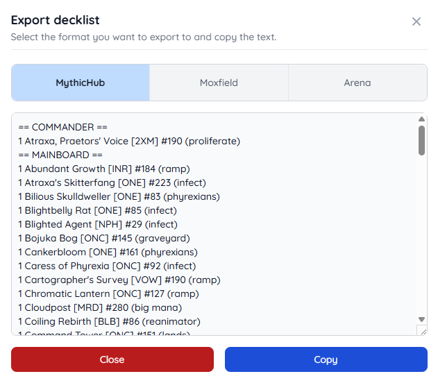 Decklist Export Dialog